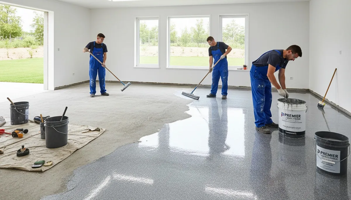 Epoxy garage floor coating in Olathe, KS by professional house painters for durable concrete protection