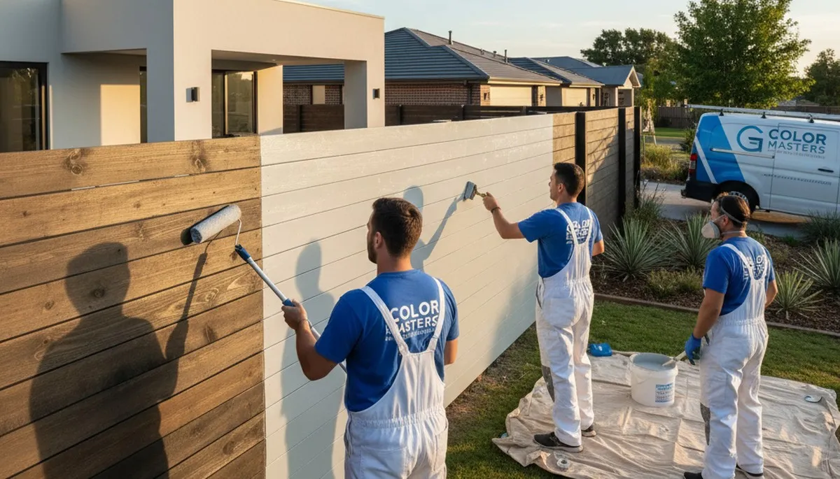 Professional fence painters applying durable exterior paint in Olathe, KS backyard