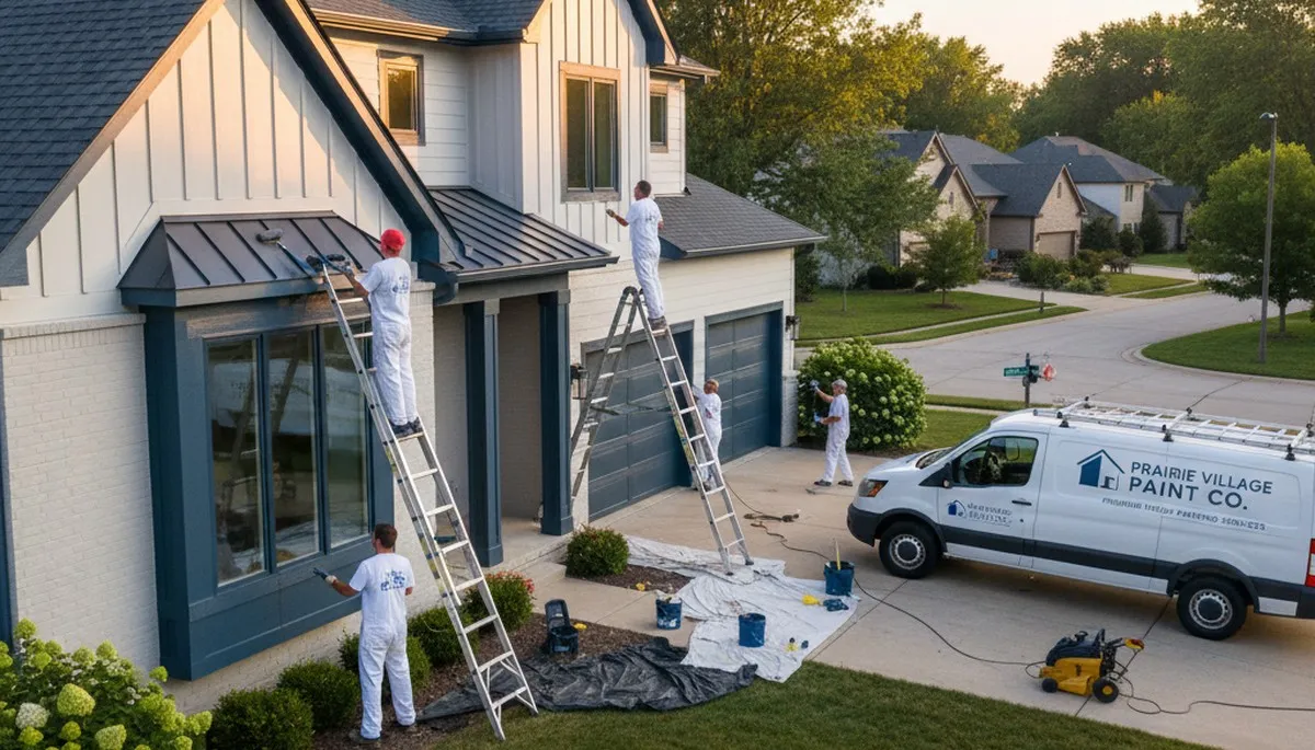 Professional house painters refreshing home exterior in Olathe KS