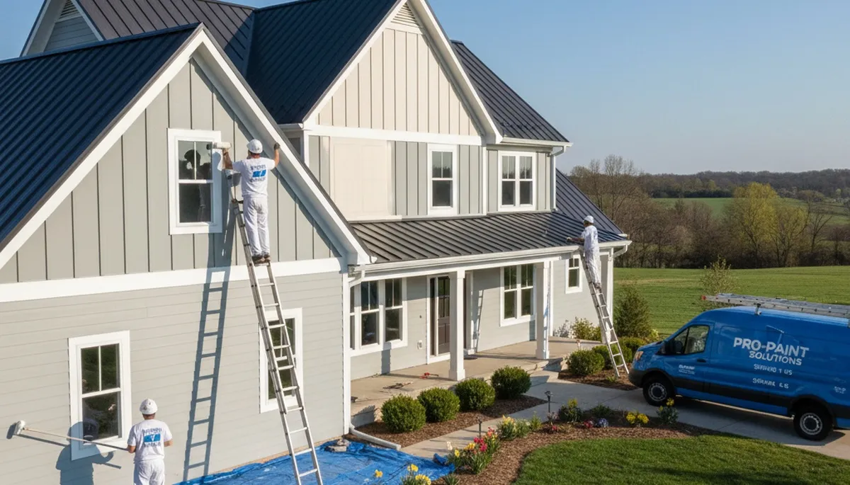 Professional house painters working on exterior home repaint in Olathe KS