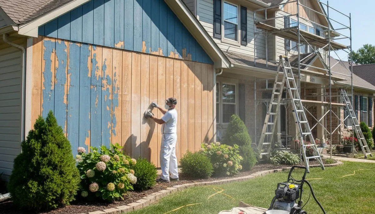 Professional surface preparation for exterior house painting in Olathe, KS ensuring durable paint adhesion